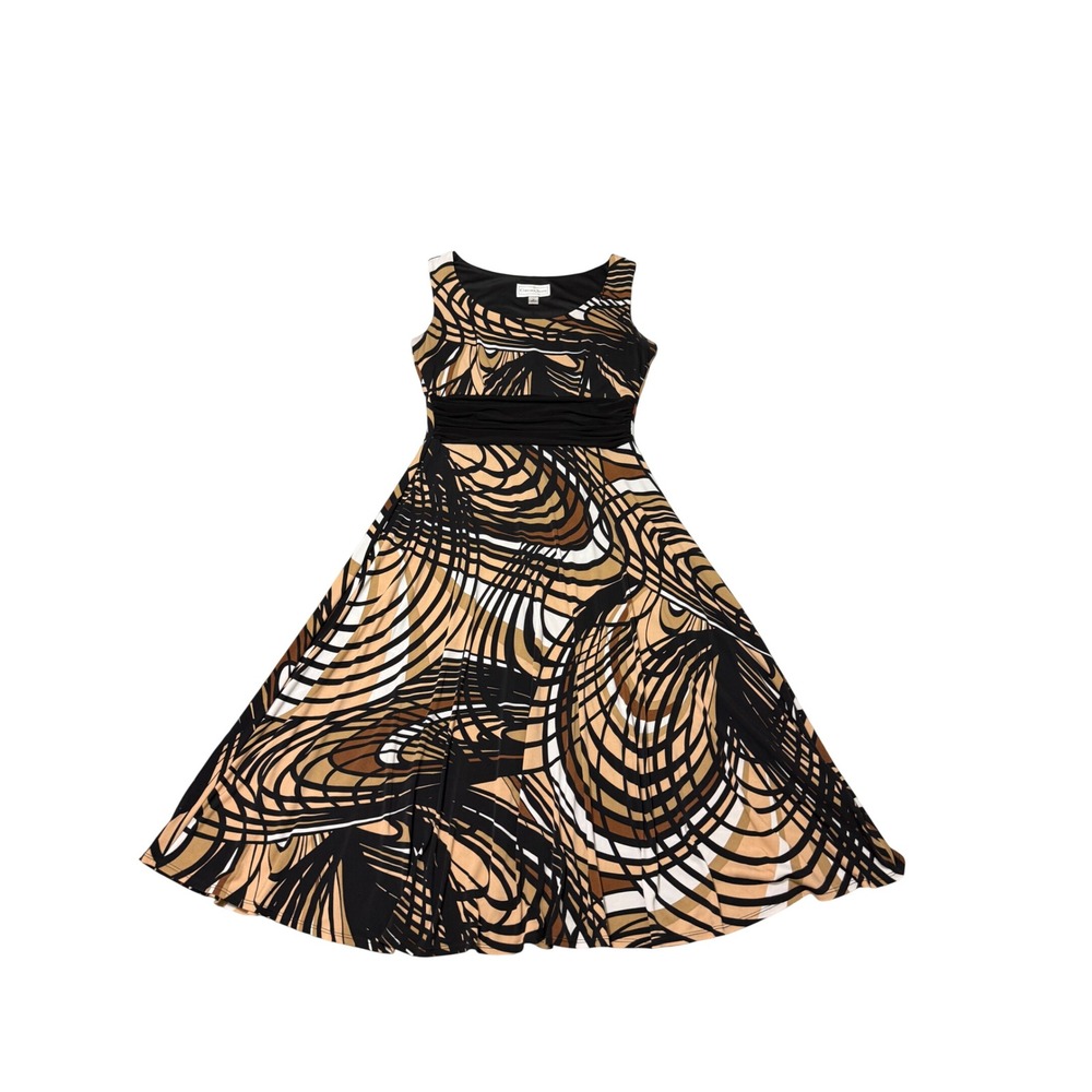Chelsea Suite Womens Brown Swirl Geometric Ruched Empire Waist Midi Dress 12